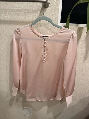 Ann Taylor Factory Blush Pink Button-Front Long Sleeve Blouse